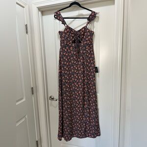 Lulu's Black and Pink Sundress with Slit and Flutter Sleeves